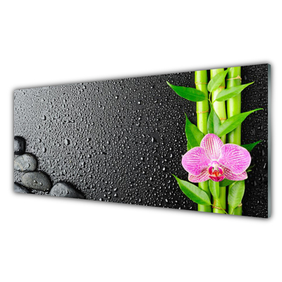 Glasbild aus Plexiglas® Bambusrohre Blume Steine Pflanzen