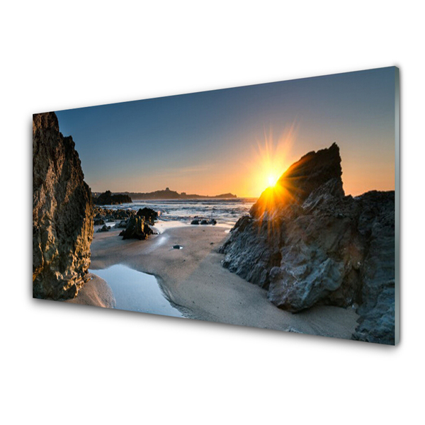 Glasbild aus Plexiglas® Felsen Strand Sonne Landschaft