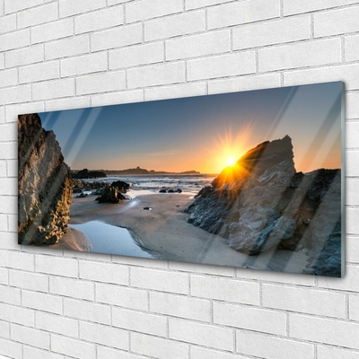 Glasbild aus Plexiglas® Felsen Strand Sonne Landschaft