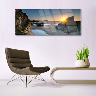 Glasbild aus Plexiglas® Felsen Strand Sonne Landschaft