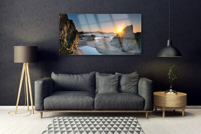 Glasbild aus Plexiglas® Felsen Strand Sonne Landschaft