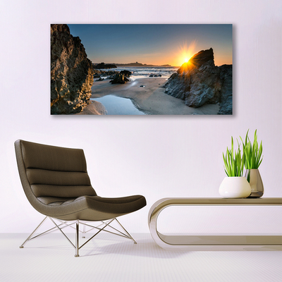 Glasbild aus Plexiglas® Felsen Strand Sonne Landschaft