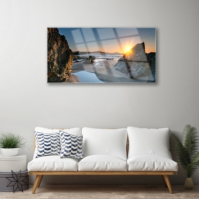 Glasbild aus Plexiglas® Felsen Strand Sonne Landschaft