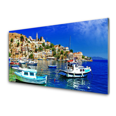 Glasbild aus Plexiglas® Boote Stadt Meer Landschaft