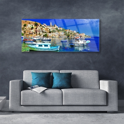 Glasbild aus Plexiglas® Boote Stadt Meer Landschaft