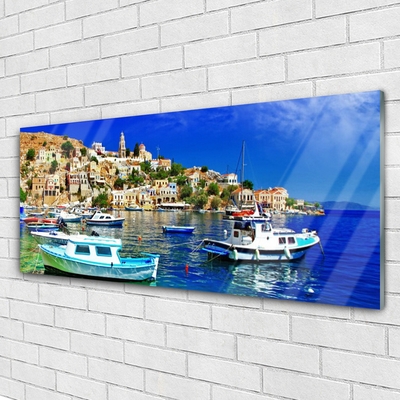 Glasbild aus Plexiglas® Boote Stadt Meer Landschaft