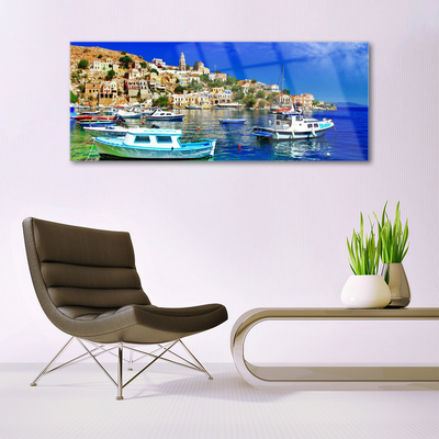 Glasbild aus Plexiglas® Boote Stadt Meer Landschaft