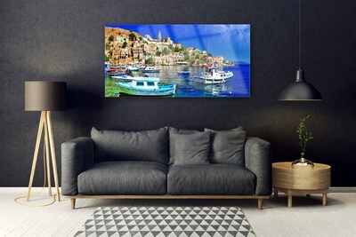 Glasbild aus Plexiglas® Boote Stadt Meer Landschaft