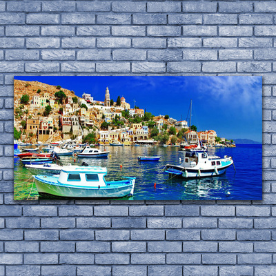 Glasbild aus Plexiglas® Boote Stadt Meer Landschaft