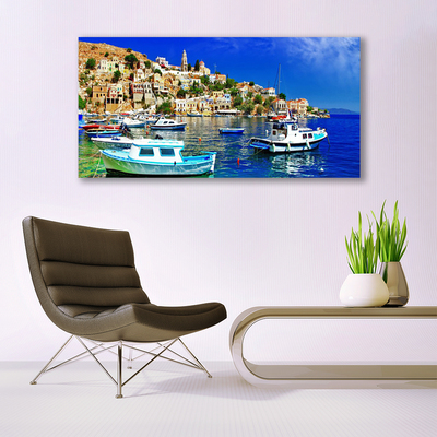 Glasbild aus Plexiglas® Boote Stadt Meer Landschaft