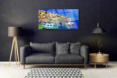 Glasbild aus Plexiglas® Boote Stadt Meer Landschaft