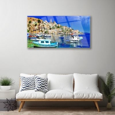 Glasbild aus Plexiglas® Boote Stadt Meer Landschaft