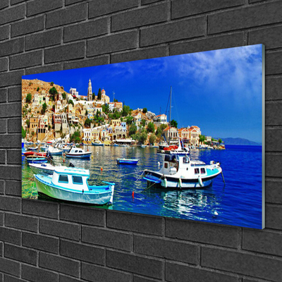 Glasbild aus Plexiglas® Boote Stadt Meer Landschaft