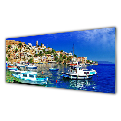 Glasbild aus Plexiglas® Boote Stadt Meer Landschaft