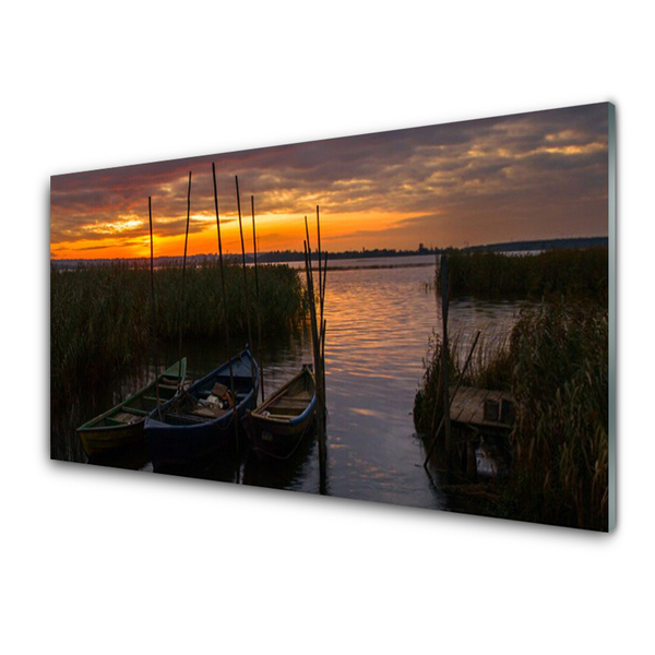 Glasbild aus Plexiglas® Boote Meer Gras Landschaft