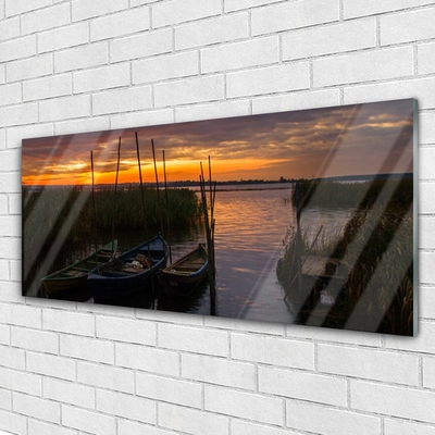 Glasbild aus Plexiglas® Boote Meer Gras Landschaft