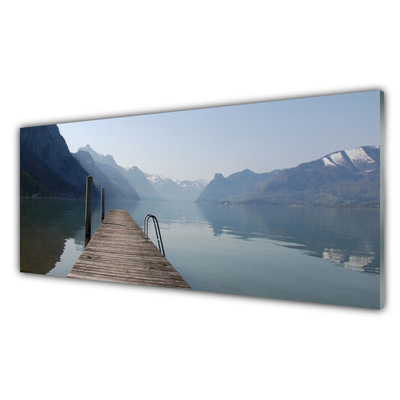 Glasbild aus Plexiglas® Gebirge See Brücke Architektur