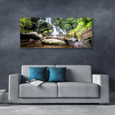 Glasbild aus Plexiglas® Wasserfall Steine Wald Natur