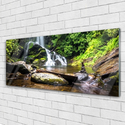 Glasbild aus Plexiglas® Wasserfall Steine Wald Natur