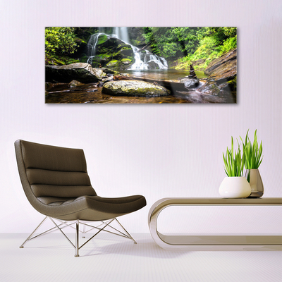 Glasbild aus Plexiglas® Wasserfall Steine Wald Natur