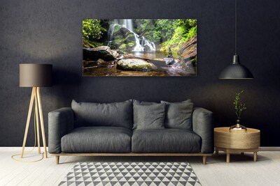 Glasbild aus Plexiglas® Wasserfall Steine Wald Natur