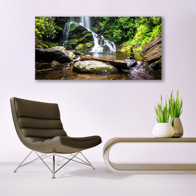 Glasbild aus Plexiglas® Wasserfall Steine Wald Natur