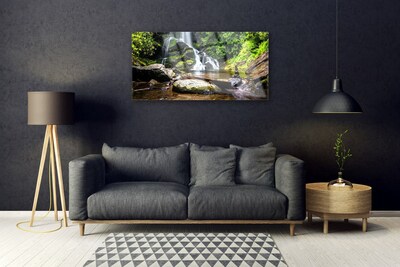 Glasbild aus Plexiglas® Wasserfall Steine Wald Natur