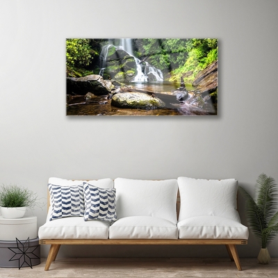 Glasbild aus Plexiglas® Wasserfall Steine Wald Natur