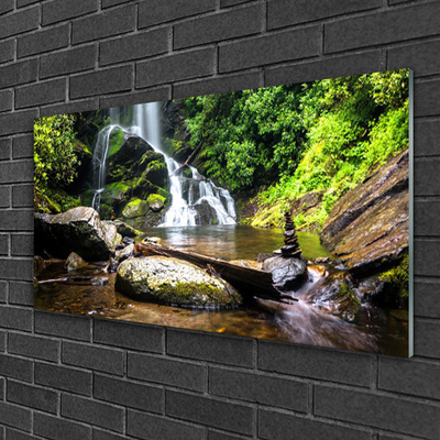 Glasbild aus Plexiglas® Wasserfall Steine Wald Natur