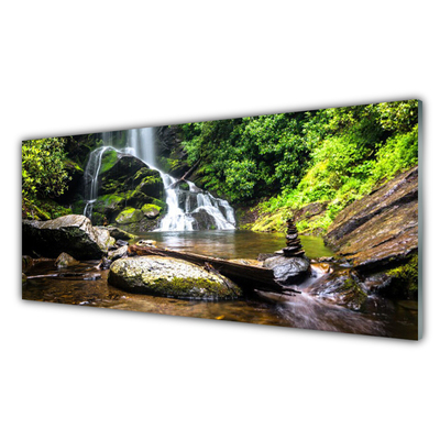 Glasbild aus Plexiglas® Wasserfall Steine Wald Natur