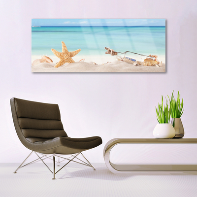 Glasbild aus Plexiglas® Sand Seestern Flaschebrife Kunst