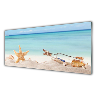 Glasbild aus Plexiglas® Sand Seestern Flaschebrife Kunst