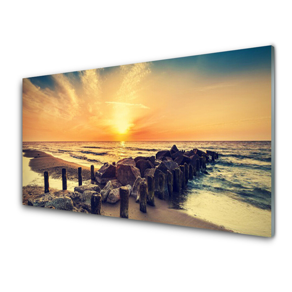 Glasbild aus Plexiglas® Strand Steine Meer Landschaft