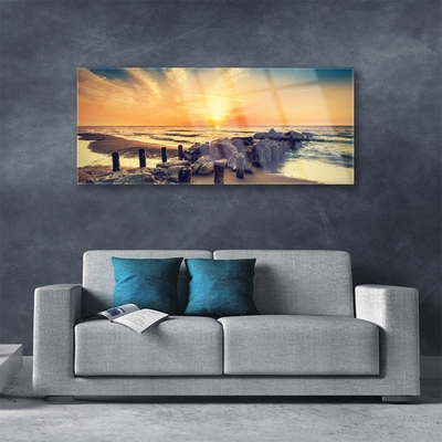 Glasbild aus Plexiglas® Strand Steine Meer Landschaft