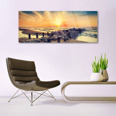 Glasbild aus Plexiglas® Strand Steine Meer Landschaft