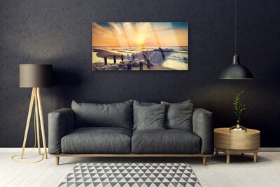 Glasbild aus Plexiglas® Strand Steine Meer Landschaft