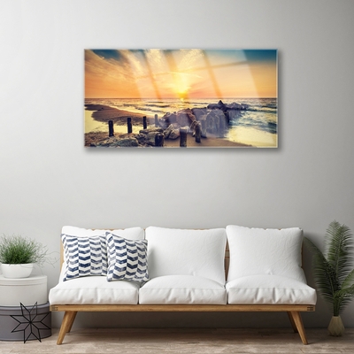 Glasbild aus Plexiglas® Strand Steine Meer Landschaft