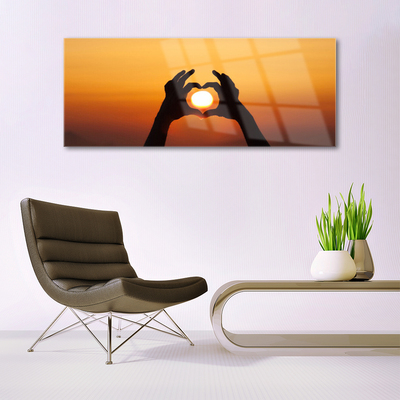 Glasbild aus Plexiglas® Sonne Hände Landschaft