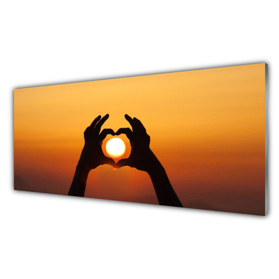 Glasbild aus Plexiglas® Sonne Hände Landschaft