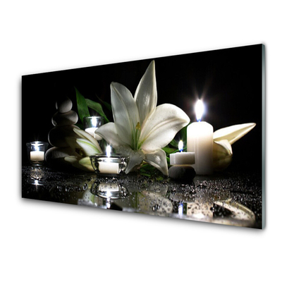 Glasbild aus Plexiglas® Steine Blume Kerzen Kunst