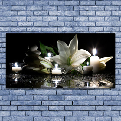 Glasbild aus Plexiglas® Steine Blume Kerzen Kunst