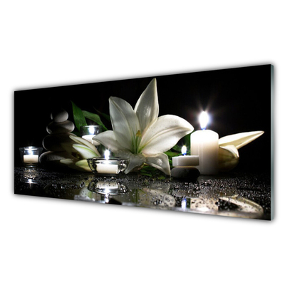 Glasbild aus Plexiglas® Steine Blume Kerzen Kunst