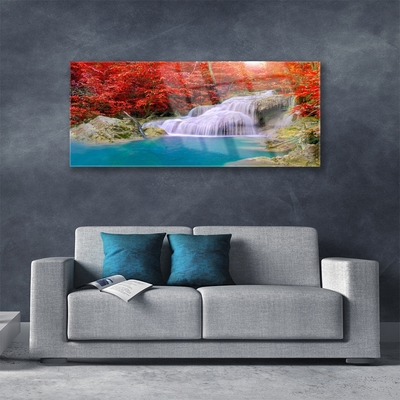 Glasbild aus Plexiglas® Wasserfall See Wald Natur