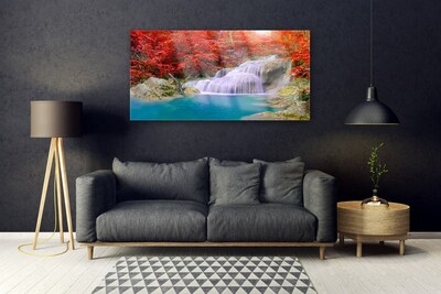 Glasbild aus Plexiglas® Wasserfall See Wald Natur