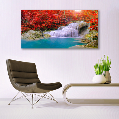 Glasbild aus Plexiglas® Wasserfall See Wald Natur