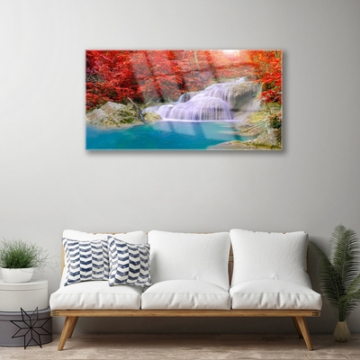 Glasbild aus Plexiglas® Wasserfall See Wald Natur