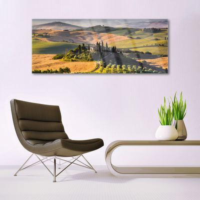 Glasbild aus Plexiglas® Acker Gebirge Landschaft