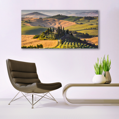 Glasbild aus Plexiglas® Acker Gebirge Landschaft