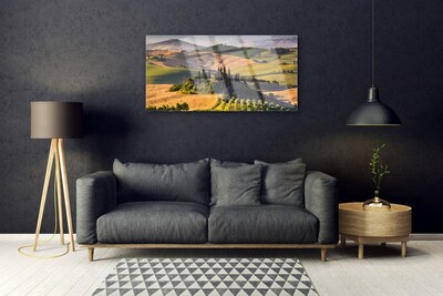 Glasbild aus Plexiglas® Acker Gebirge Landschaft