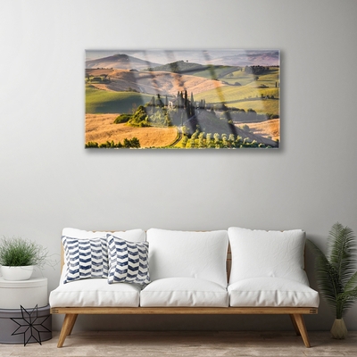 Glasbild aus Plexiglas® Acker Gebirge Landschaft